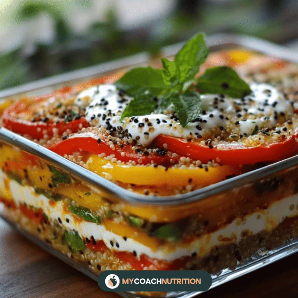 Lasagnes Froides aux Poivrons, Quinoa & Sauce Yaourt-Menthe