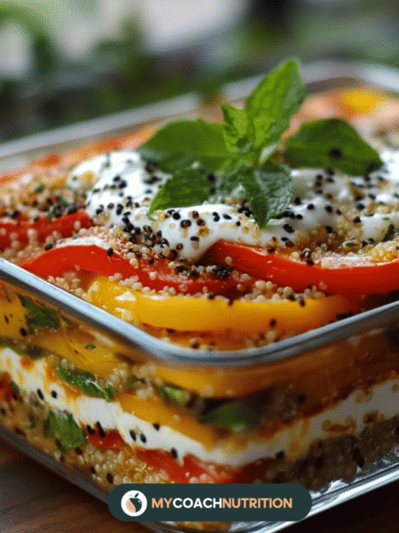 Lasagnes Froides aux Poivrons, Quinoa & Sauce Yaourt-Menthe