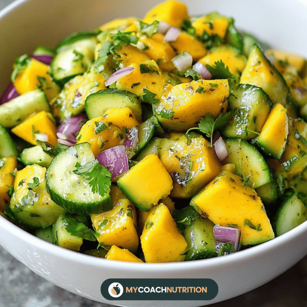 Salade de Concombre, Mangue & Avocat au Curry Doux