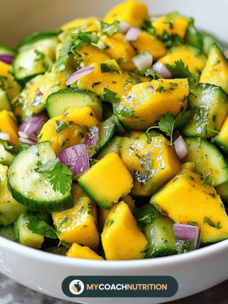 Salade de Concombre, Mangue & Avocat au Curry Doux