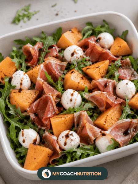 Salade melon, jambon cru, mozzarella & roquette - ia