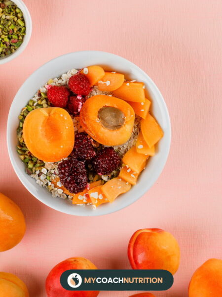 Overnight oats pêche, basilic & graines de chia