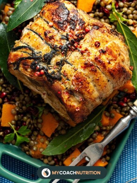 Poulet rôti au romarin, courge rôtie et quinoa aux herbes